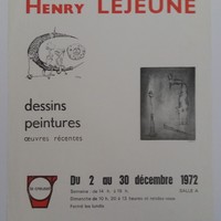 Affiche pour l'exposition Henry Lejeune , à la Galerie le Creuset (Bruxelles) , du 2 décembre au 30 décembre 1972